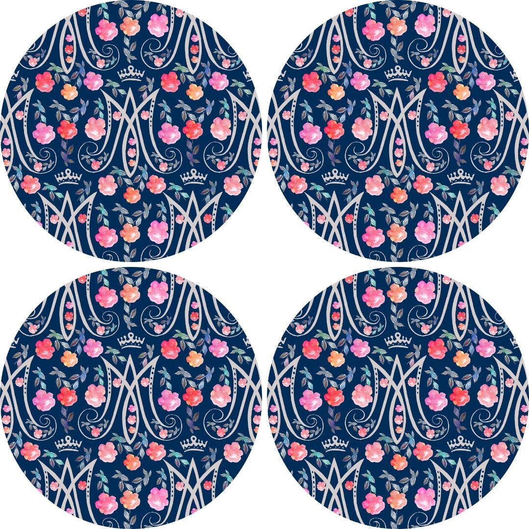 Auspice Maria Catholic Plate | Blessed Mother Floral Design