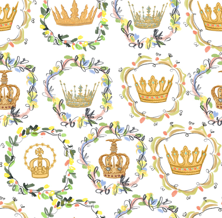 Queenship of Mary Scarf | Crown Floral Print, Miraculous Medal Adorned, Lightweight Accessory