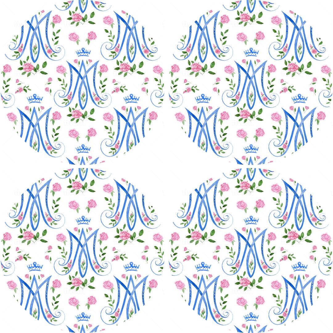 Auspice Maria Catholic Plate | Blessed Mother Floral Design
