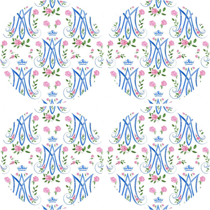 Auspice Maria Catholic Plate | Blessed Mother Floral Design