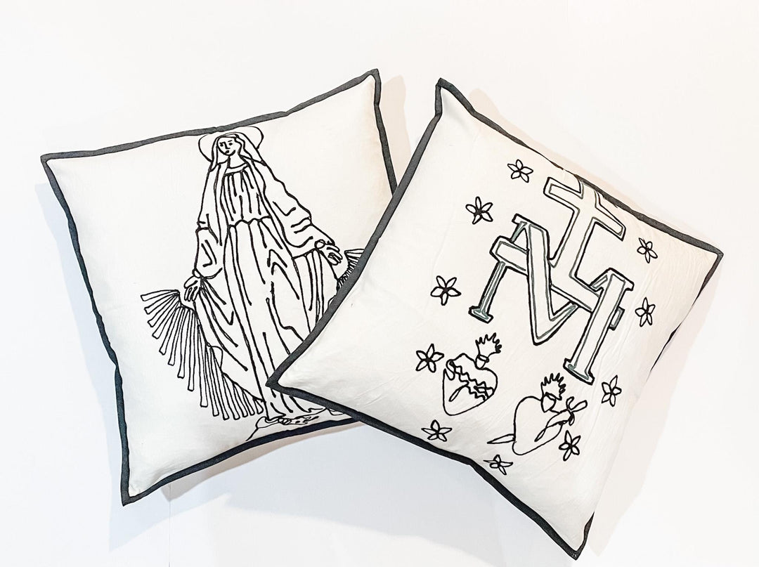 Handmade Miraculous Medal Pillow | Embroidered Catholic Throw