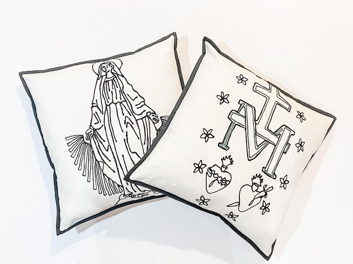 Handmade Miraculous Medal Pillow | Embroidered Catholic Throw