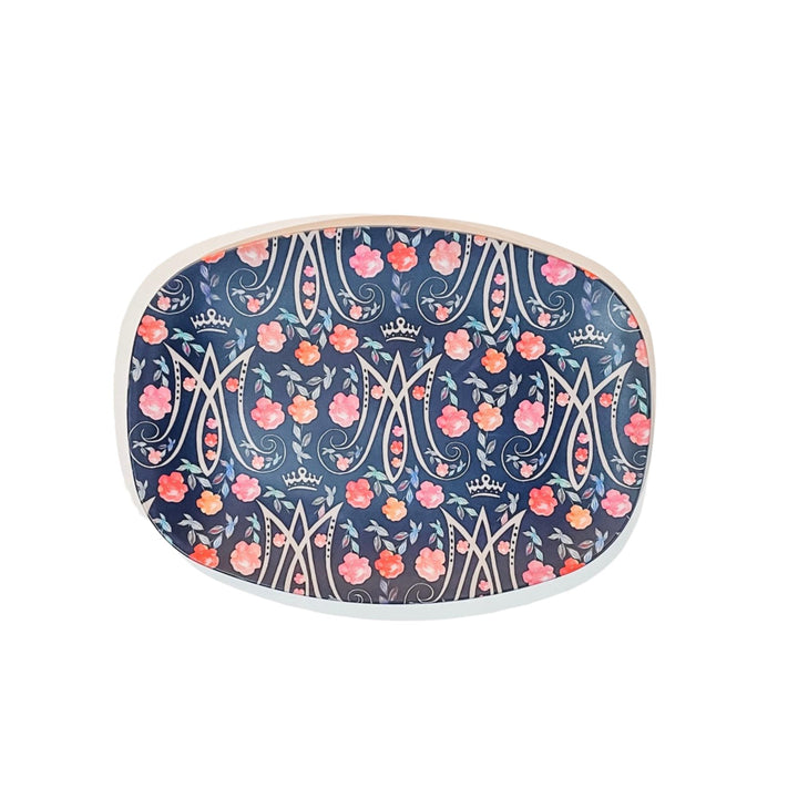 Auspice Maria Navy Floral Platter | Catholic Blessed Mother Gift